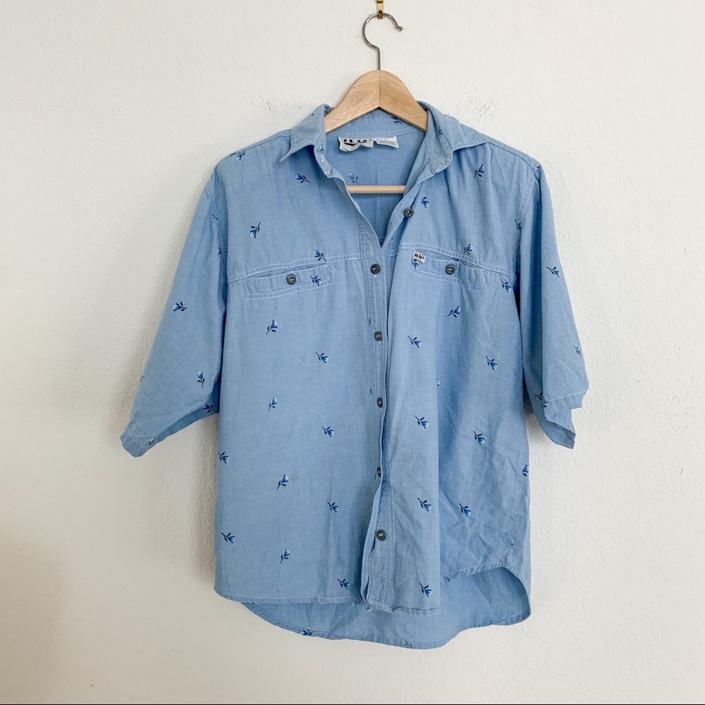 Vintage Chambray Shirt with Floral Design